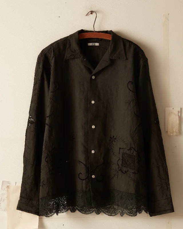 Overdyed Lace Cutwork Long Sleeve Shirt Artistic Men's Avant