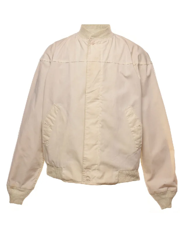 Beige Classic Zip-Front Jacket - L Hip Men's Retro