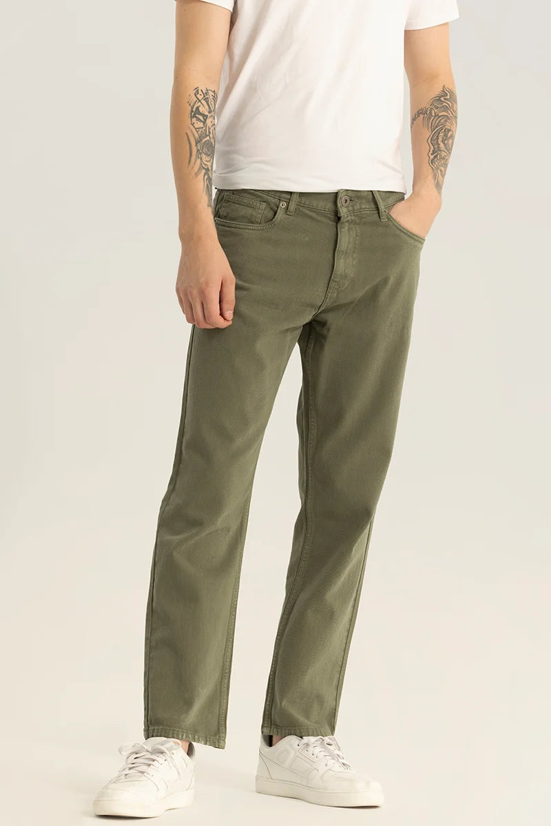 Etienne Olive Plain Relaxed Fit Jeans Stylish Men's Tropical 