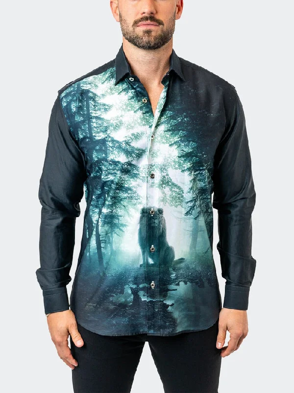 Maceoo Stretch Shirt |Fibonacci LionForest 17 Black Elegant Men's Cashmere