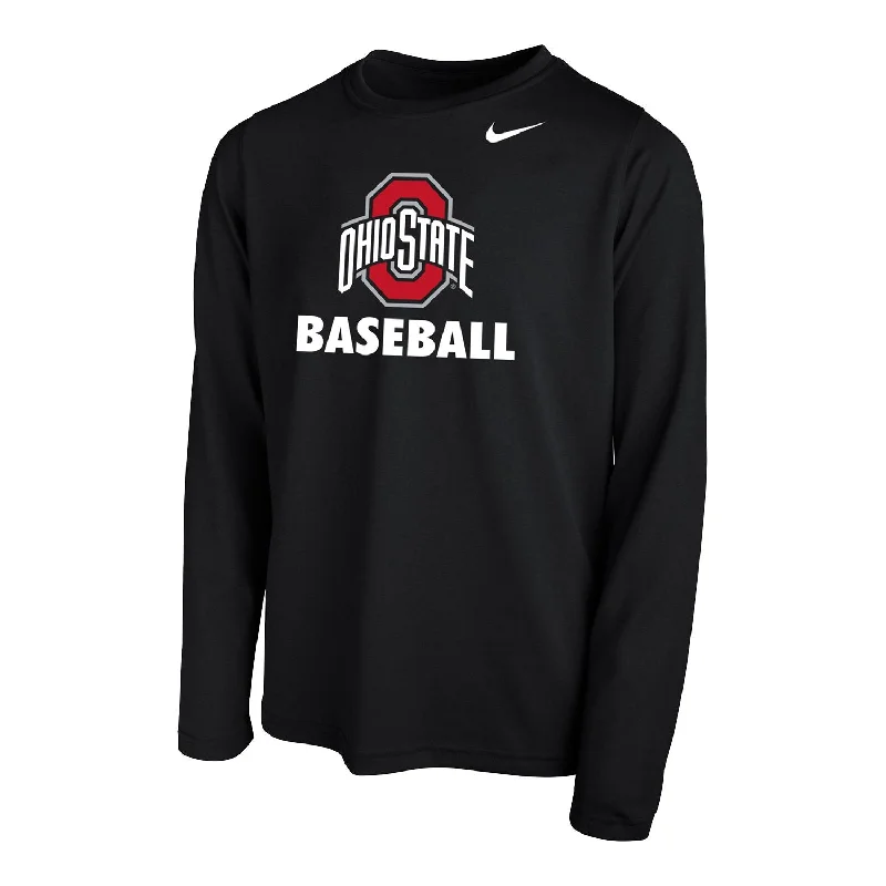 Youth Ohio State Buckeyes Baseball Black Long Sleeve T-Shirt Laid