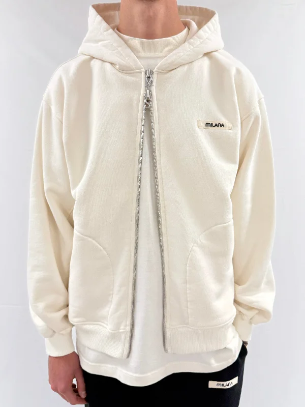 Cream Core Heavyweight Zip Hoodie. Trendy Men's Bucket