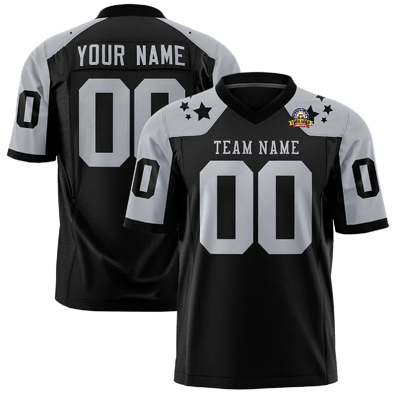 Custom Black Gray Personalized Shoulder Star Pattern Authentic Football Jersey Casual Men's Japanese 