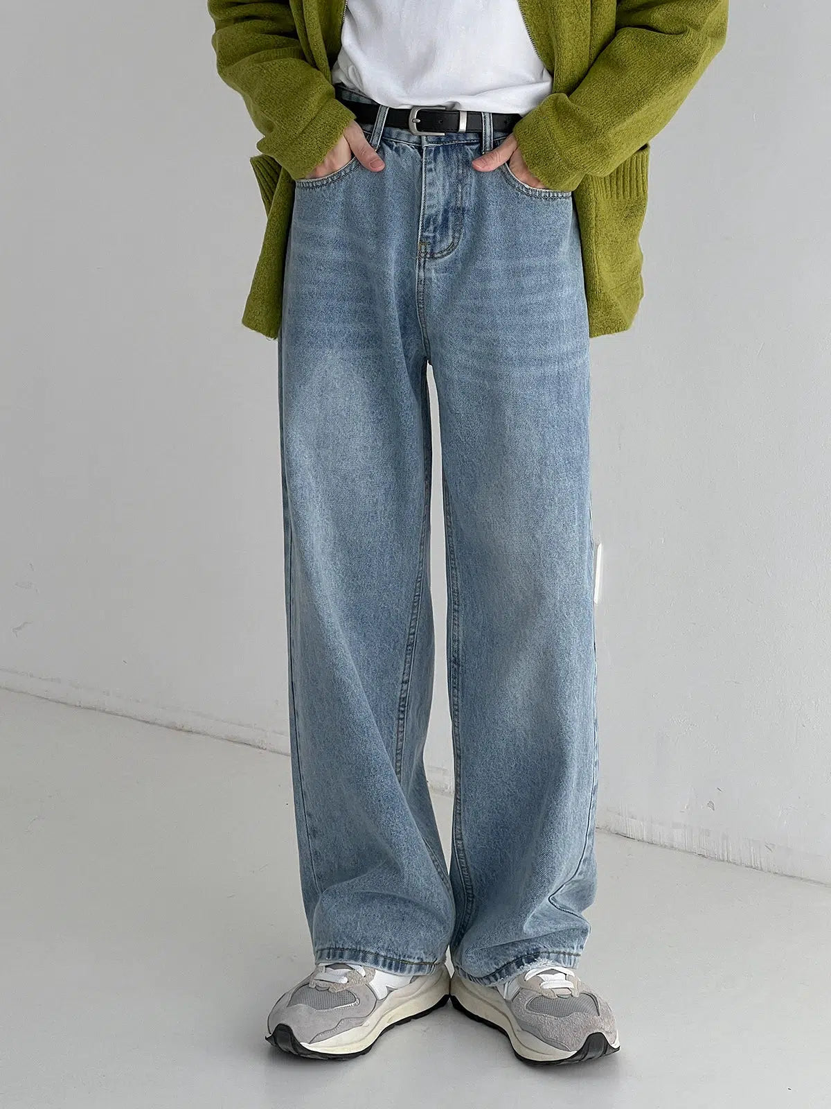 Washed High-waisted Wide-leg Jeans Traditional Men's Wool