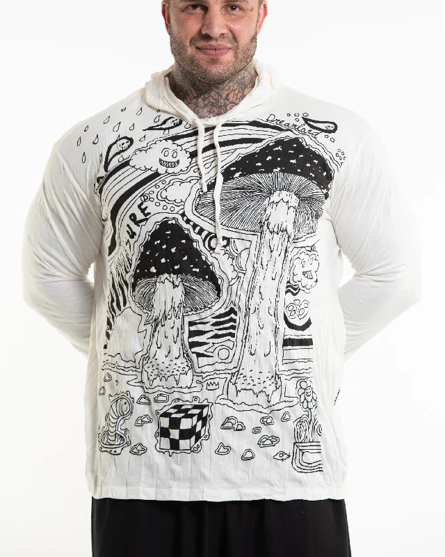 Plus Size Unisex Magic Mushroom Hoodie in White Cozy Men's Sherpa