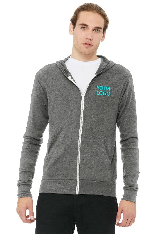 Bella Canvas Unisex Triblend Full-Zip Lightweight Hoodie, Grey Sporty Men's Tennis