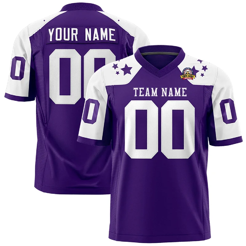 Custom Purple White Personalized Shoulder Star Pattern Authentic Football Jersey Elegant Men's Cashmere