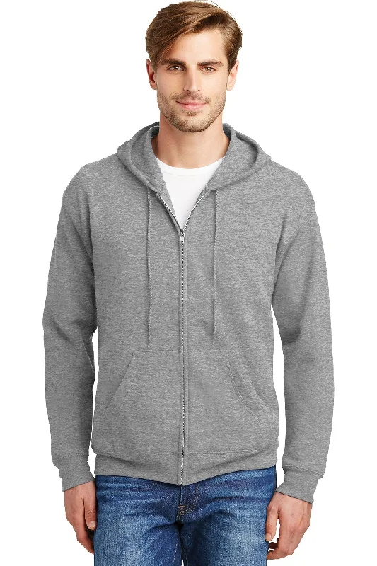 Hanes Ecosmart Full Zip Hooded Sweatshirt P180 Light Steel Elegant Men's Cashmere