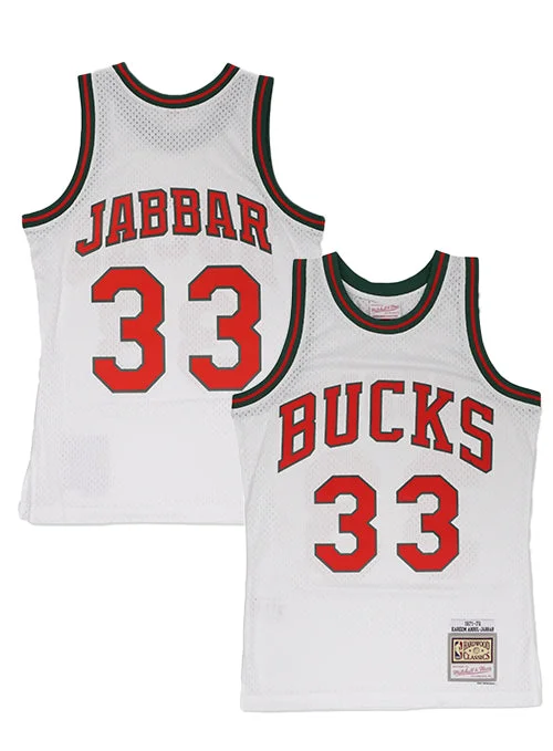 Mitchell & Ness Kareem Abdul-Jabbar Milwaukee Bucks White Hardwood Classic Swingman Jersey Refined Men's Classic 