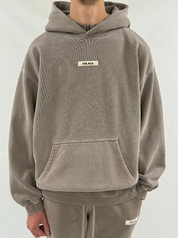 Washed Brown Core Heavyweight Hoodie. Traditional Men's Wool