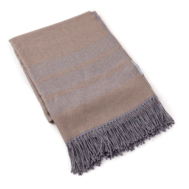 Battisti Tan and Gray Birdseye Wool Throw Blanket Elegant Men's Formal 