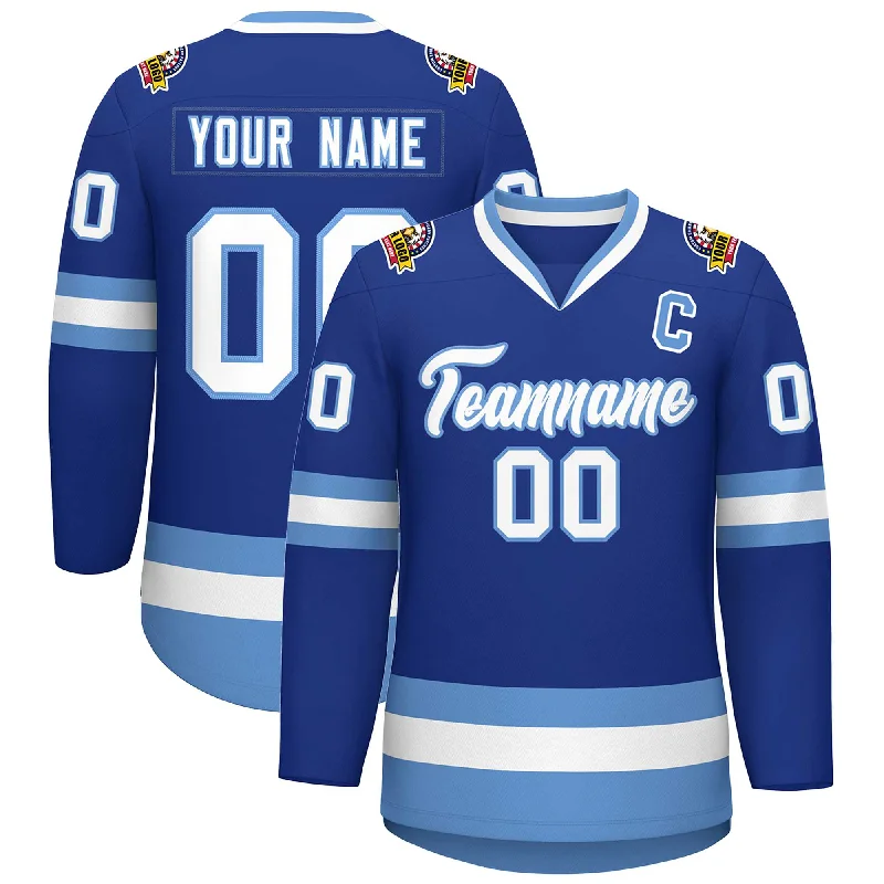 Custom Royal White-Light Blue Classic Style Hockey Jersey Dynamic Men's Glow