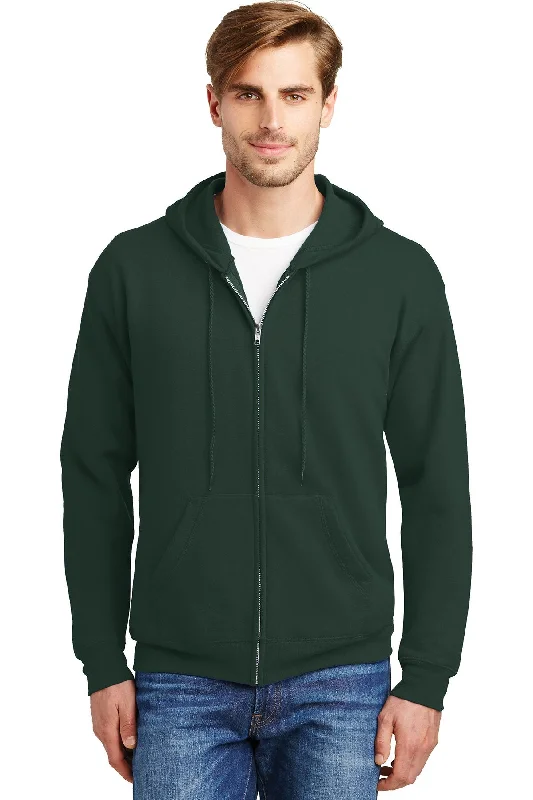 Hanes Ecosmart Full Zip Hooded Sweatshirt P180 Deep Forest Refined Men's Velvet