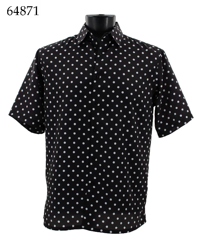 Bassiri Short Sleeve Button Down Casual Printed Men's Shirt - Polka Dot Pattern Black #64871 Hip Men's Urban