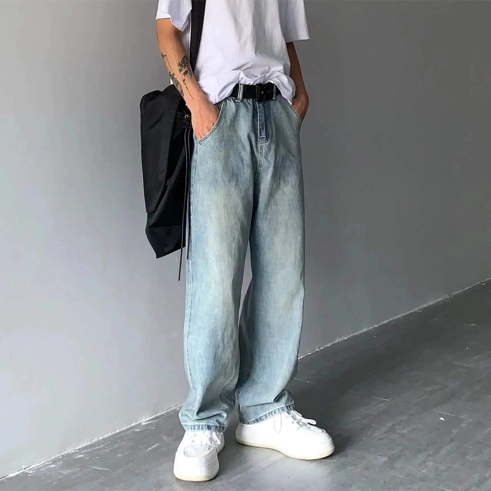 High Waist Drape Denim Jeans Youthful Men's Anime