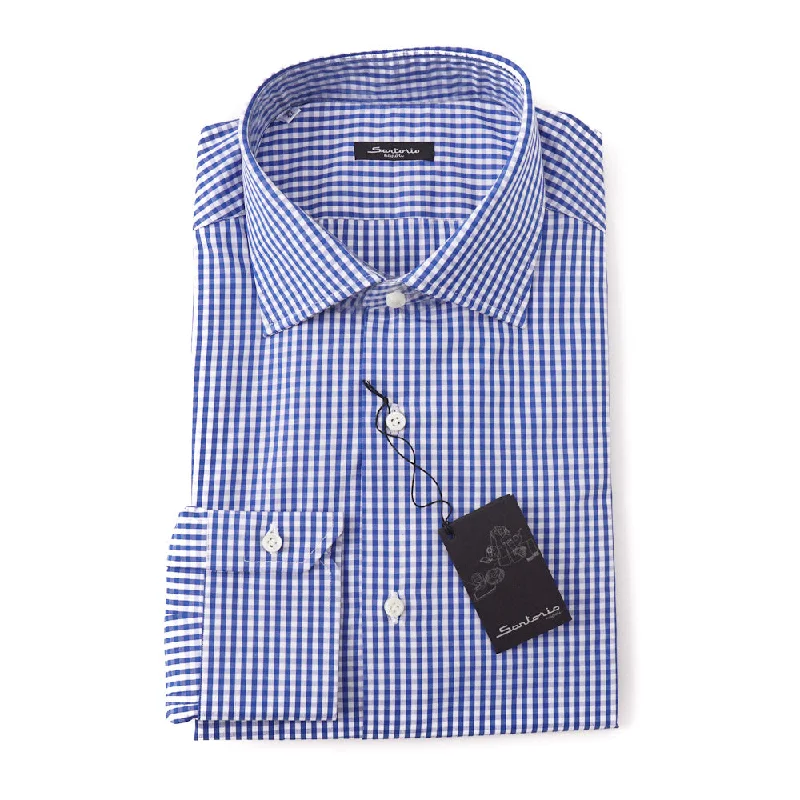 Sartorio Cotton Shirt in Blue Gingham Check Modern Men's 