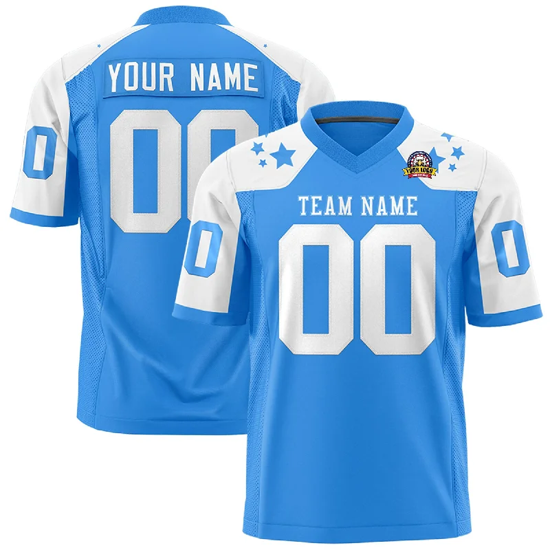 Custom Powder Blue White Personalized Shoulder Star Pattern Authentic Football Jersey Bold Men's Animal