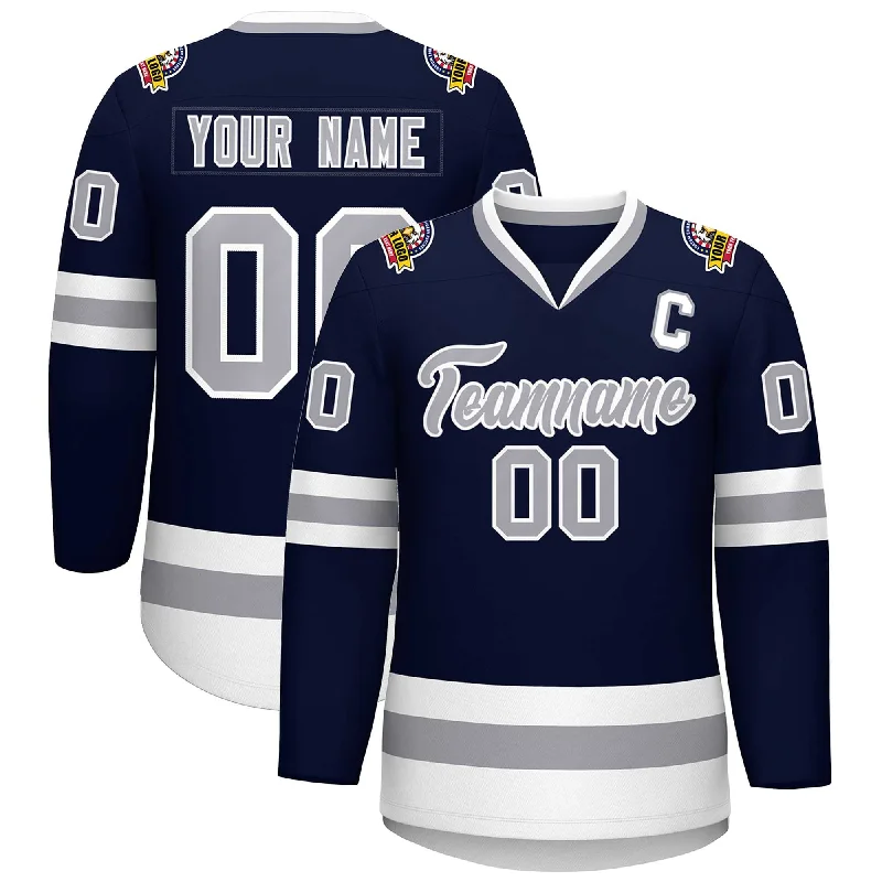 Custom Navy Gray-White Classic Style Hockey Jersey Stylish Men's Neon