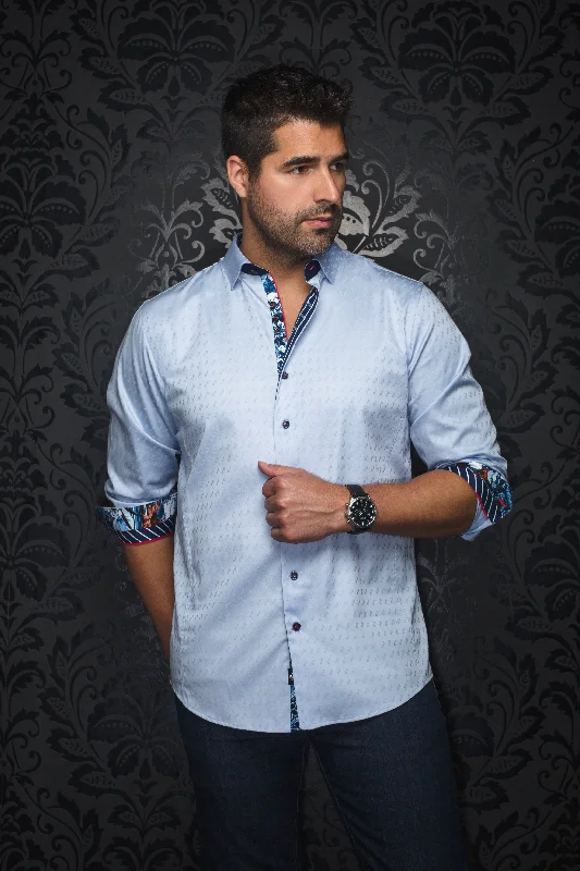 Au Noir Stretch Shirt | Wolverin Jacquard Light Blue Elegant Men's Formal 