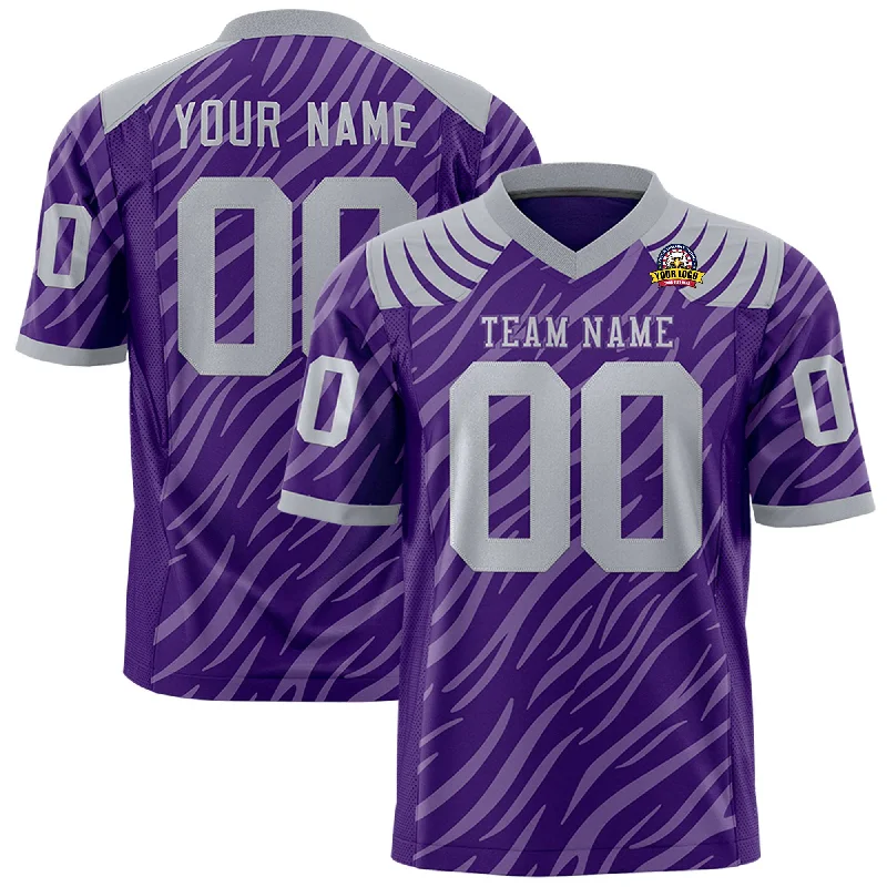 Custom Purple Gray Personalized Tiger Stripe Graffiti Pattern Authentic Football Jersey Confident Men's Power