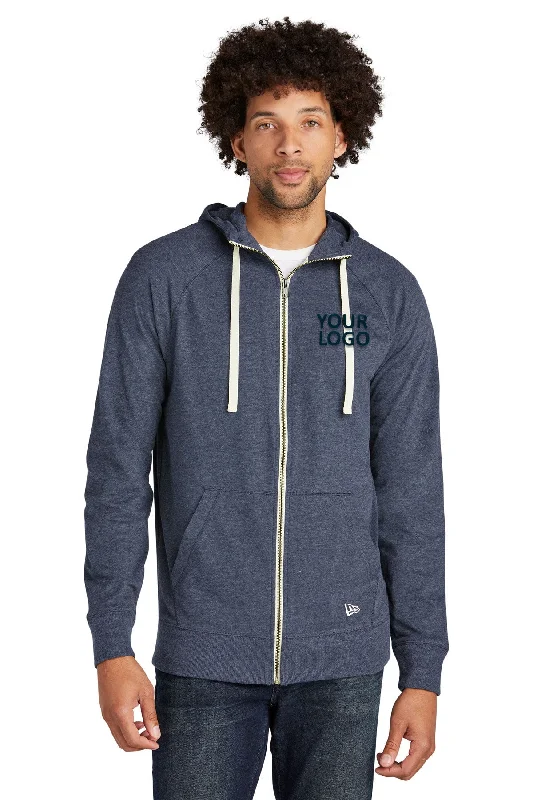 New Era Sueded Cotton Custom Zip Hoodies, True Navy Heather Modern Men's 