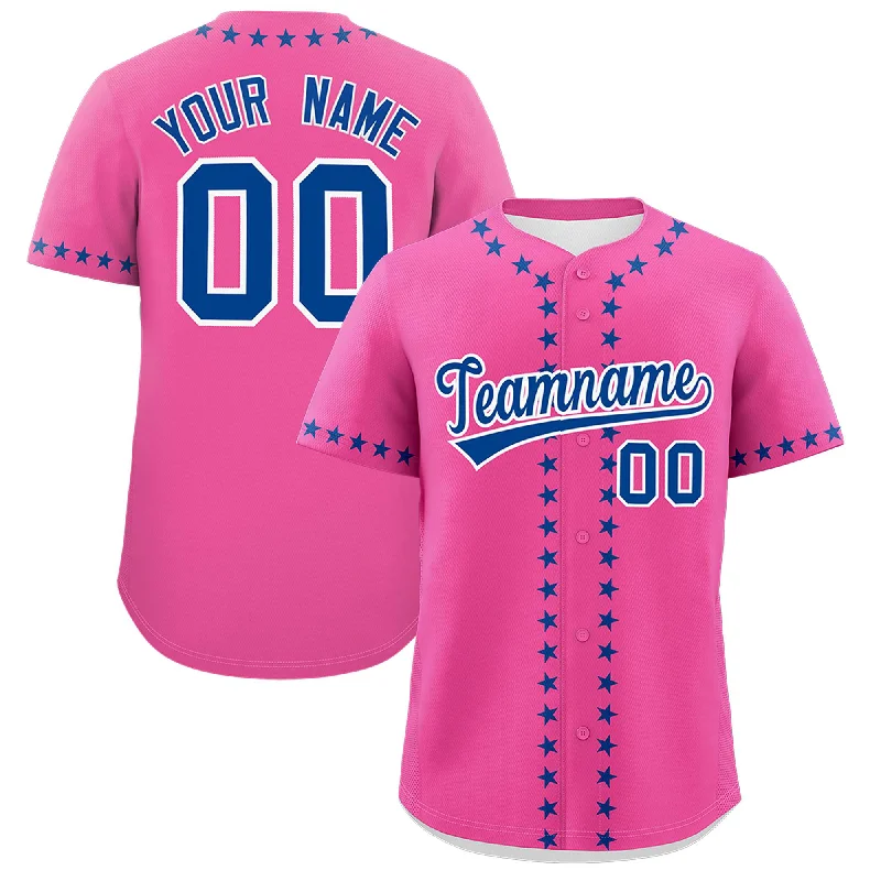 Custom Pink Royal Star Ribbing Authentic Baseball Jersey Adventure