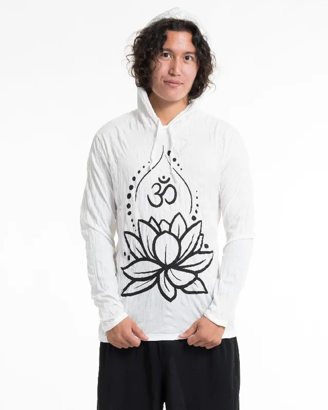 Unisex Lotus Om Hoodie in White Elegant Men's Formal 