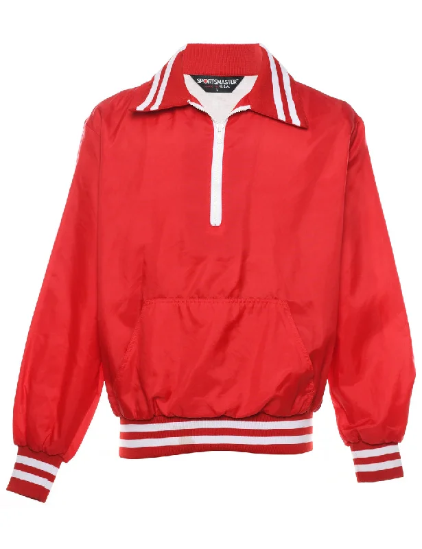 Quarter-Zip Red & White Contrast Nylon Jacket - L Refined Men's Classic 