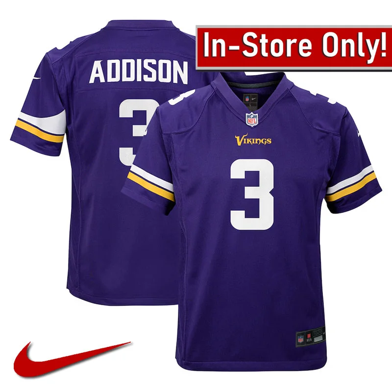 AVAILABLE IN-STORE ONLY! Jordan Addison Youth Minnesota Vikings Purple Nike Game Jersey Organic