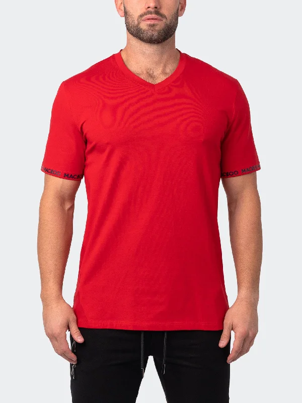 Maceoo Stretch Short-Sleeve Tshirts | V-Neck VivaldiSleeve Red Elegant Men's Cashmere