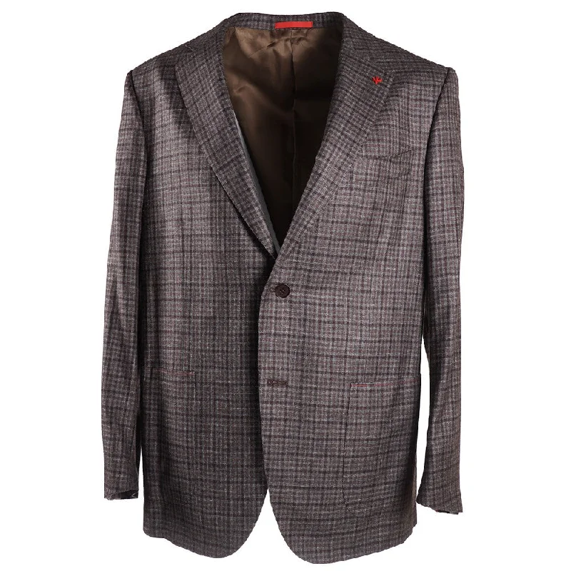 Isaia Layered Check Soft Wool Sport Coat Polished Men's Silk