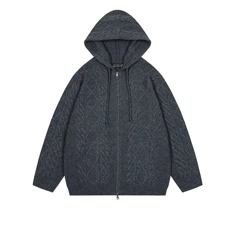 Cable Knit Hooded Zip-Up Cardigan Jacket Streetwear Style