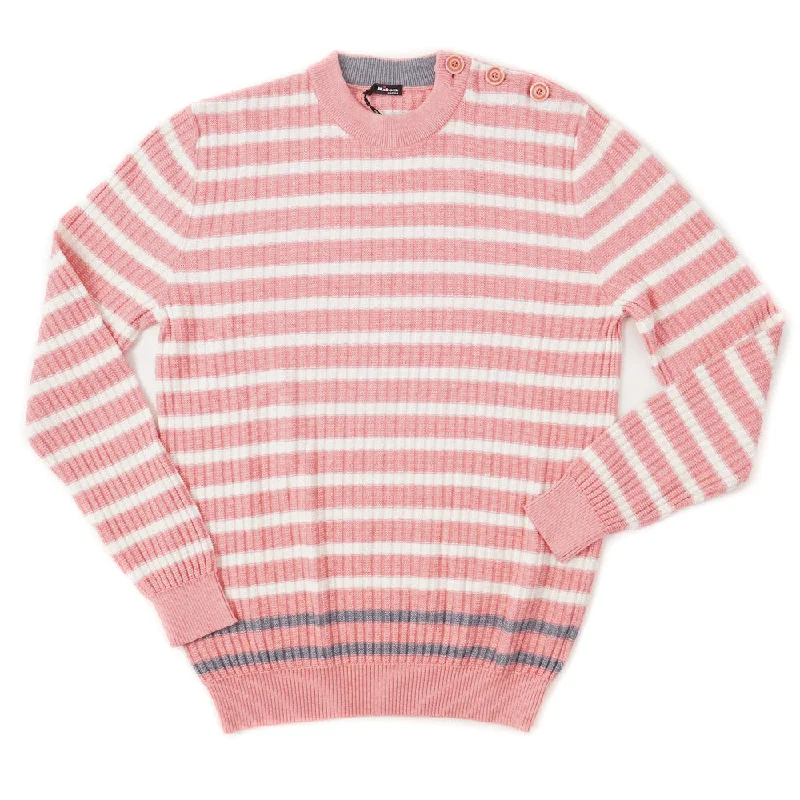 Kiton Cotton-Cashmere Sweater in Coral Pink Stripe Sleek Men's Contemporary 