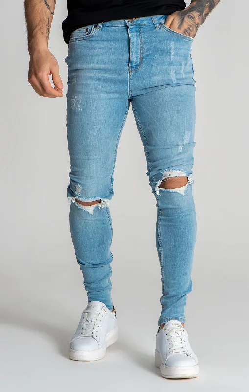 Light Blue Core Ripped Jeans Monochromatic Office Style