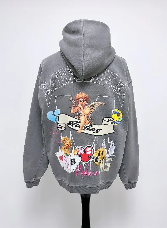 Washed Charcoal Heavyweight Graphic Hoodie. Youthful Men's Pop