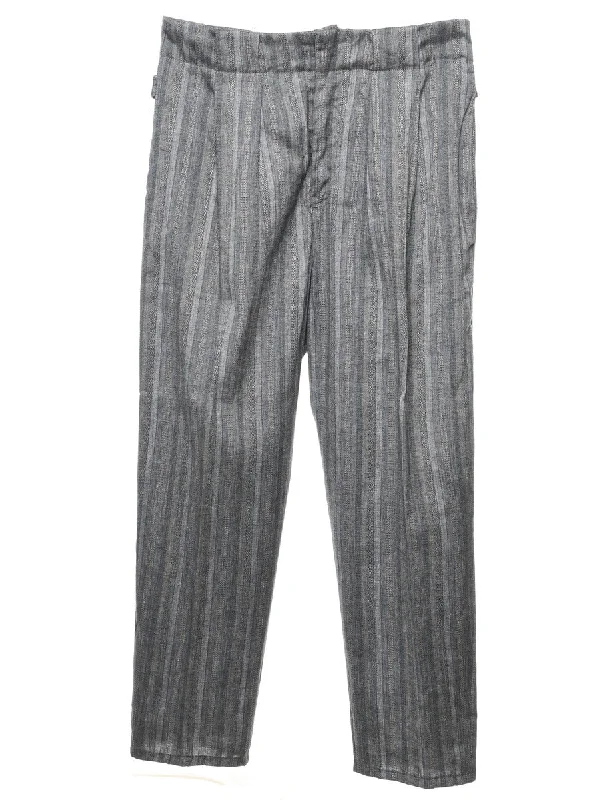 Grey Striped Pattern Trousers - W32 L28 Trendy Men's Oversized