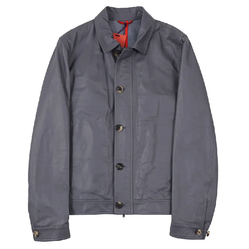 Isaia Flight Jacket in Water Repellent Leather Bohemian Men's Free