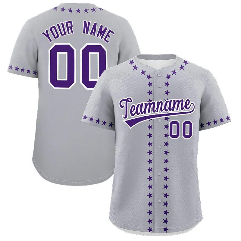 Custom Gray Purple Star Ribbing Authentic Baseball Jersey Practical Men's Multi