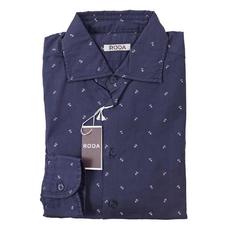 Roda Slim-Fit Anchor Print Cotton Shirt Masculine Men's Thick