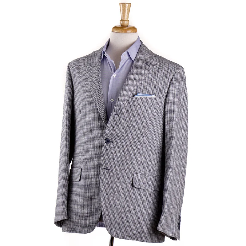 Belvest Blue Houndstooth Linen-Cotton Sport Coat Sharp Men's Italian