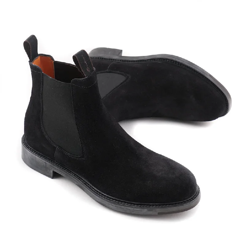 Santoni Chelsea Boot in Black Suede Elegant Men's Cashmere