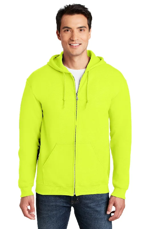 Gildan Heavy Blend Full Zip Hooded Sweatshirt Safety Green Rugged Men's Outdoor 