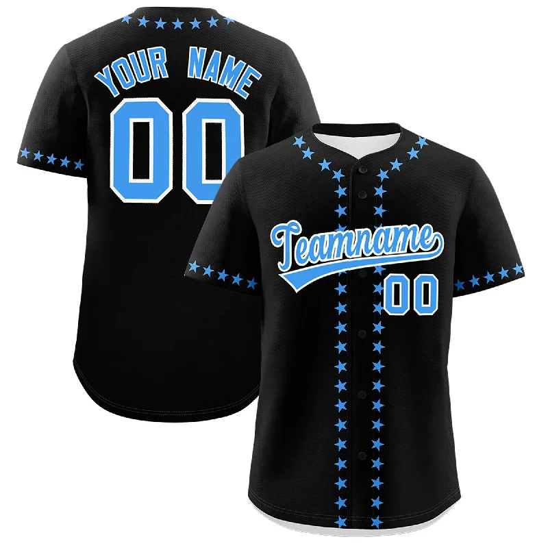 Custom Black Powder Blue Star Ribbing Authentic Baseball Jersey Casual Men's Loose