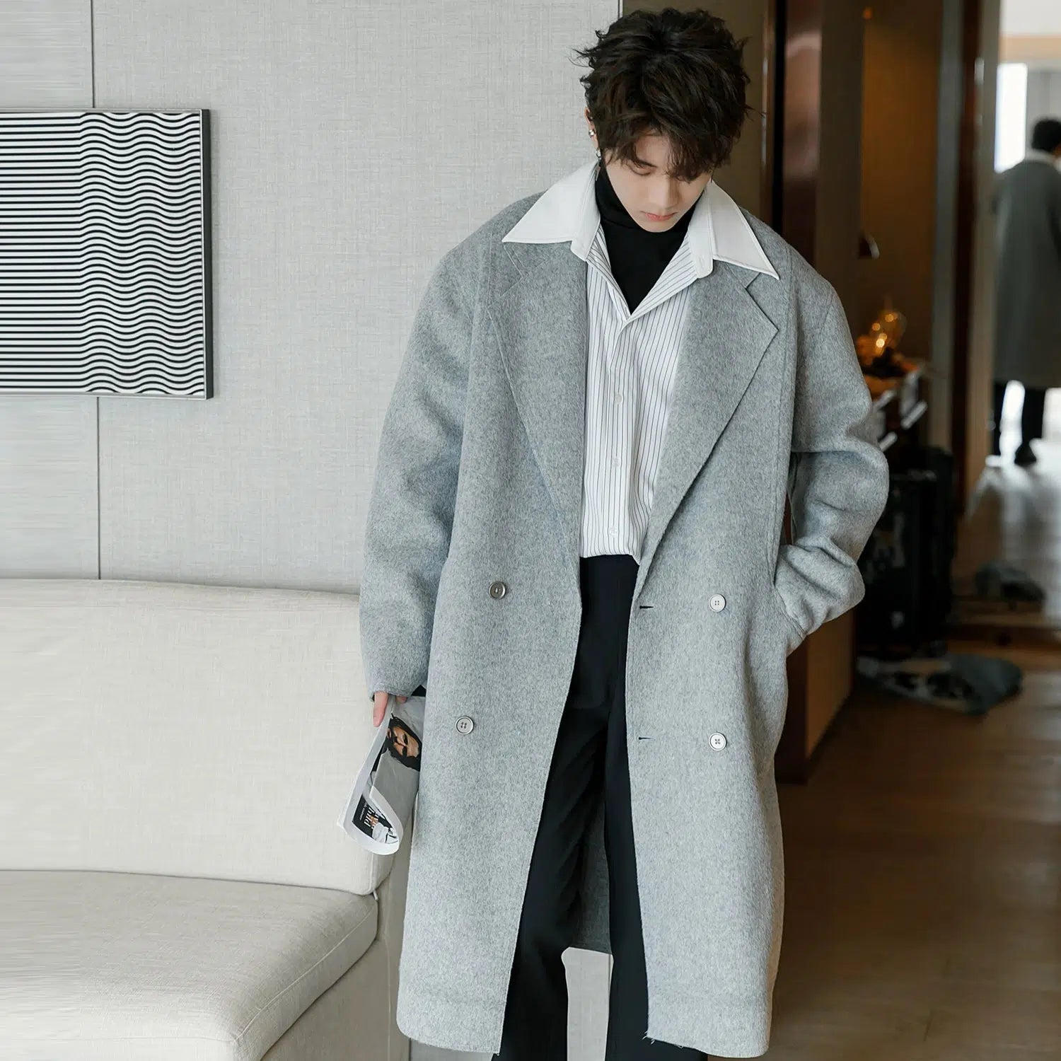 Classic Double-Breasted Wool Coat Streetwear Style