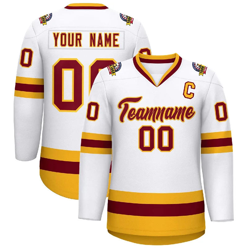 Custom White Crimson-Gold Classic Style Hockey Jersey Rugged Men's Outdoor 