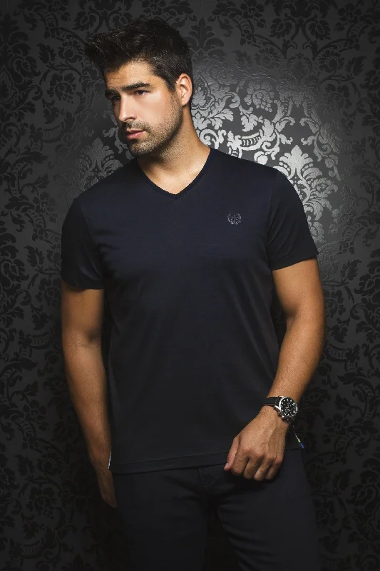 Au Noir Stretch Short-Sleeve Shirt | T-Shirt V-Neck - Michael Navy Casual Men's Short