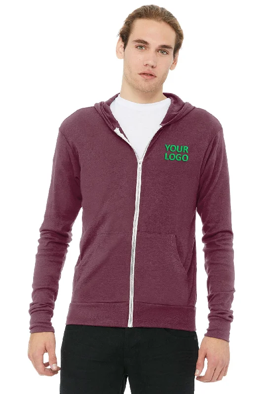 Bella Canvas Unisex Triblend Full-Zip Lightweight Hoodie, Maroon Stylish Men's Neon