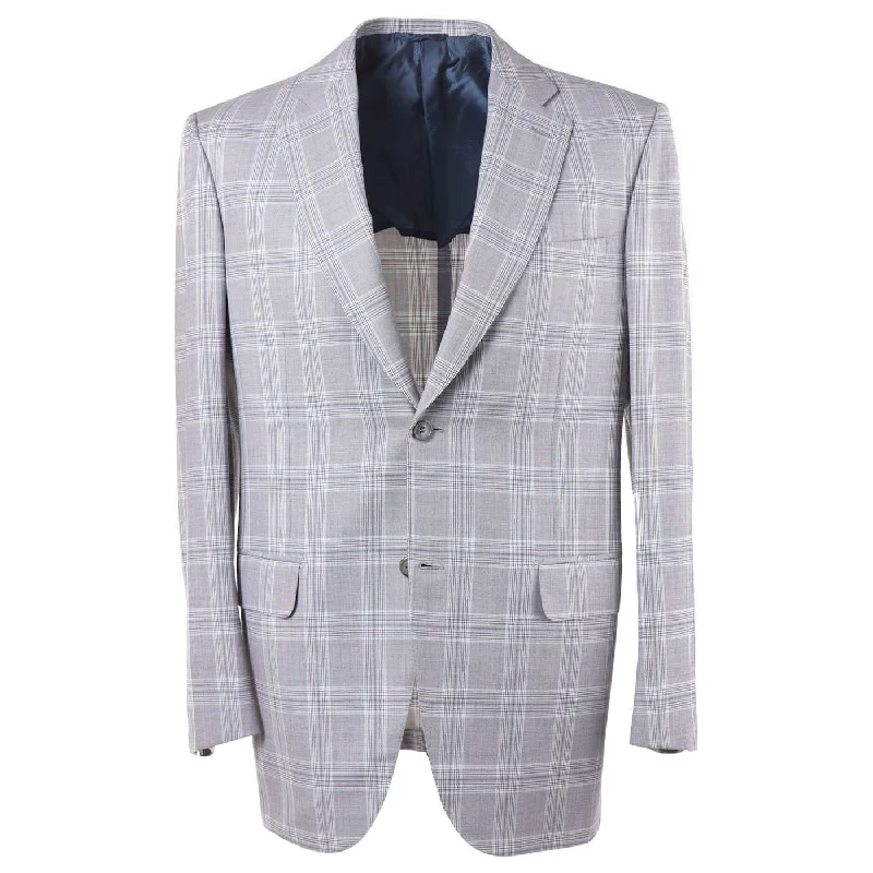 Brioni Light Gray Check Wool Sport Coat Cozy Men's Sherpa