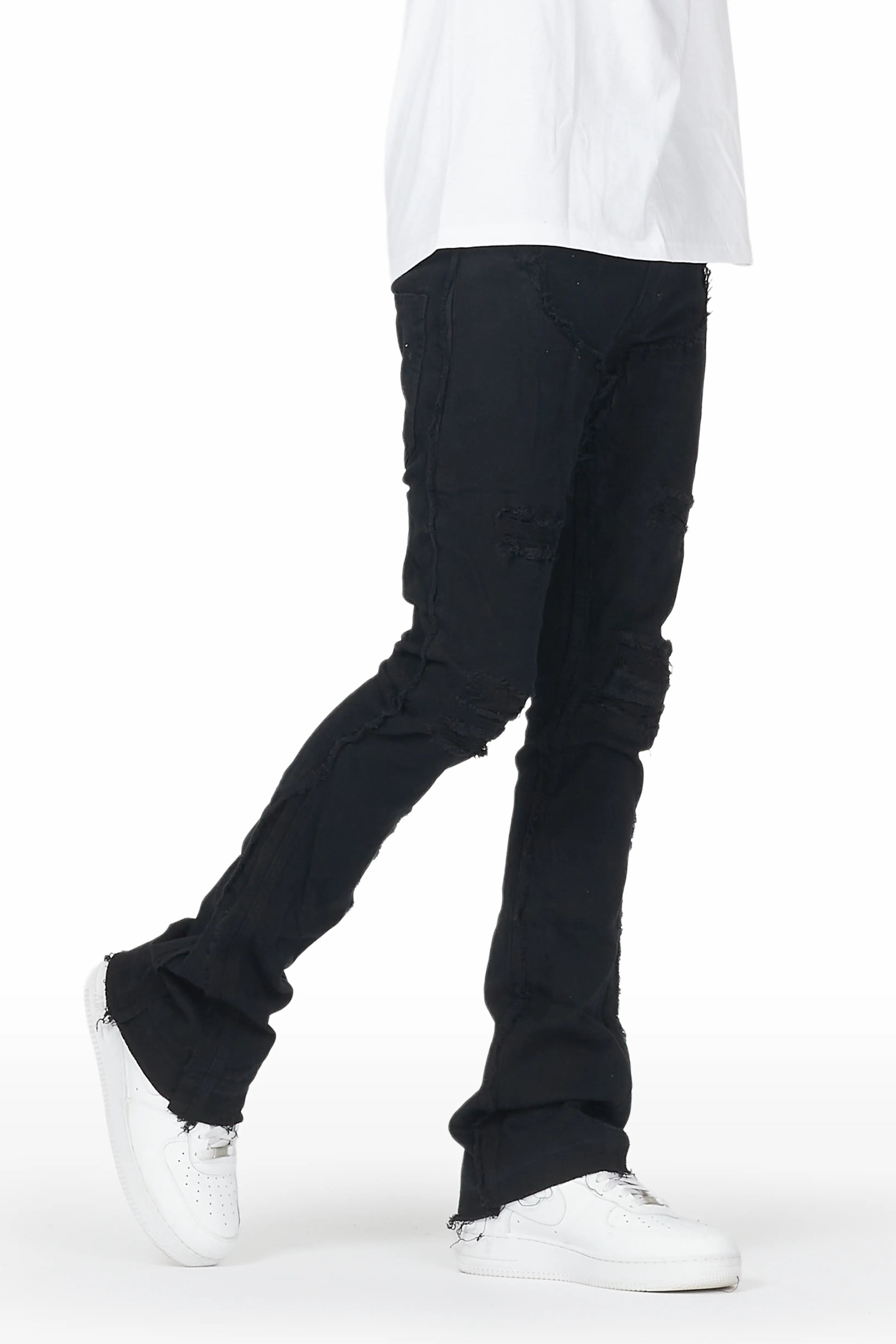 Falcko Jet Black Stacked Flare Jean Elegant Men's Cashmere