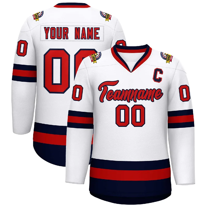 Custom White Red-Navy Classic Style Hockey Jersey British Gentleman Style